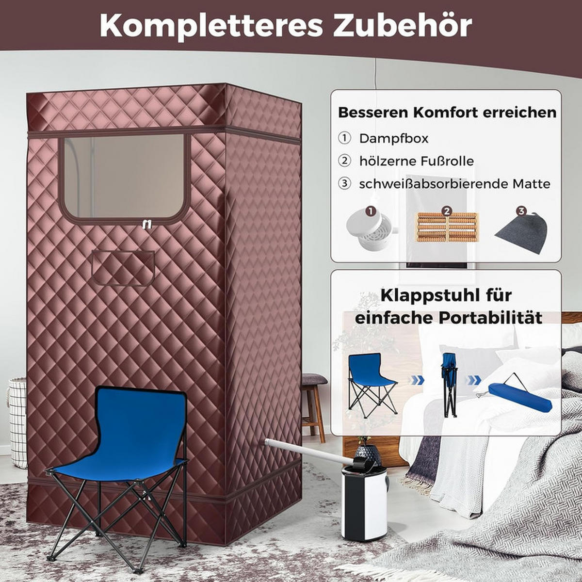 DAMPFSAUNA Tragbare braun - Braun, Textil (91/183/91cm) - COSTWAY