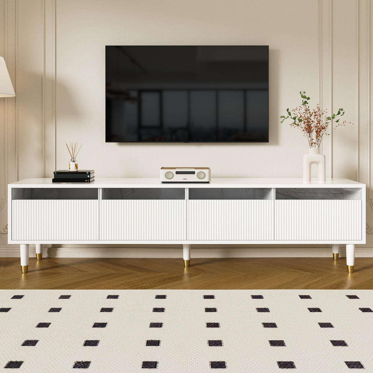 TV Lowboard 178 cm, 4 Schubladen, Holzoptik, Weiß - Weiß, Holz (178/45/35cm)