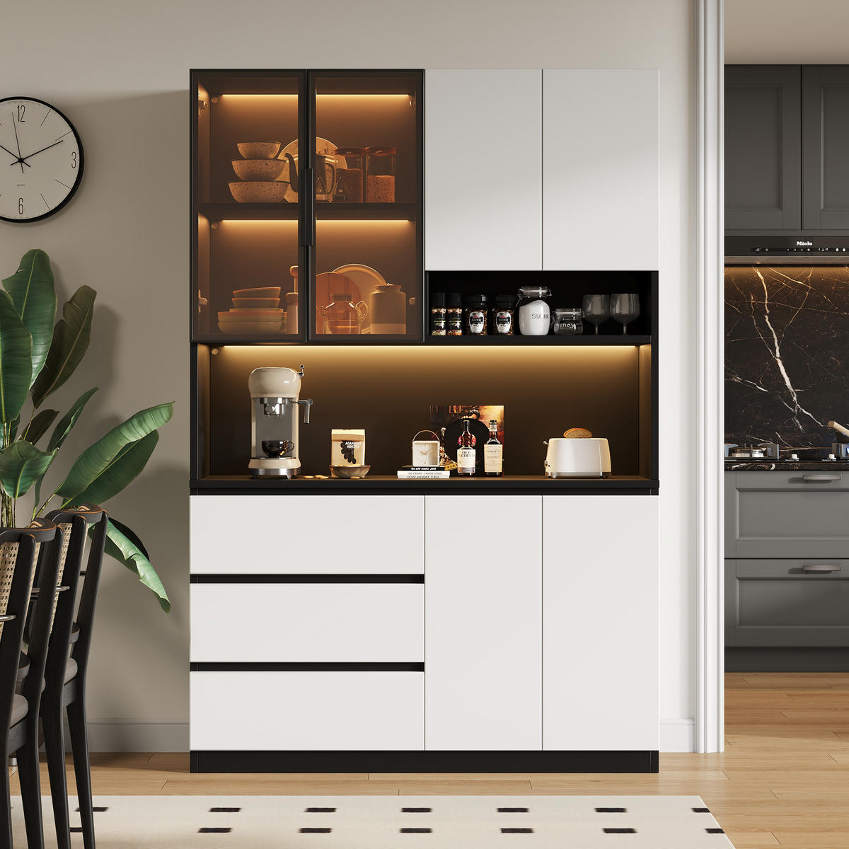 BUFFET KÜCHENSCHRANK LED Vitrine 6 Türen 3 Schubladen - Multicolor, Holzwerkstoff (120.5/180/40cm) - FLIEKS