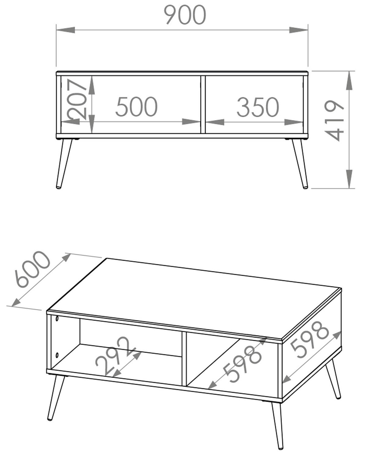 COUCHTISCH Goldin weiß 90 / 60 / 42cm - Weiß, Holz/Holzwerkstoff (60/90/42cm) - Feldmann-Wohnen