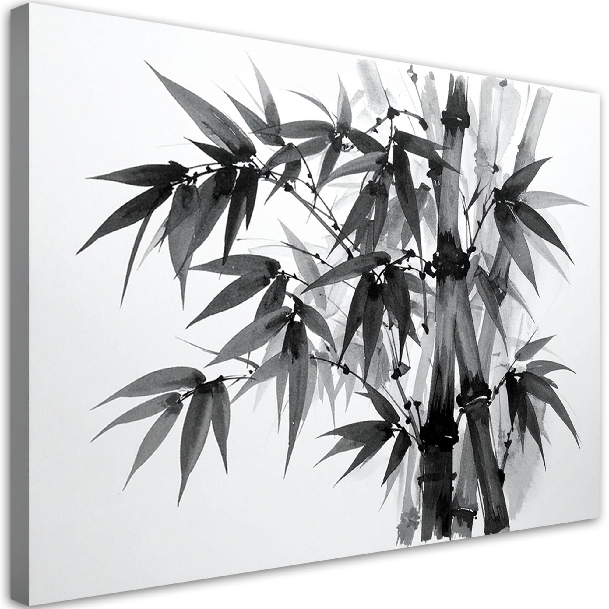 LEINWANDBILD Bambusblätter schwarz-weiß 120x80cm - Schwarz, Textil (120/80cm) - Feeby
