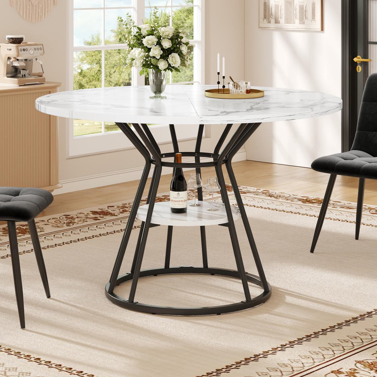 ESSTISCH aus MDF mit Ablage & Metallgestell, Ø 100/76 cm, Schwarz - Schwarz, Holzwerkstoff (100/100/76cm) - Redom