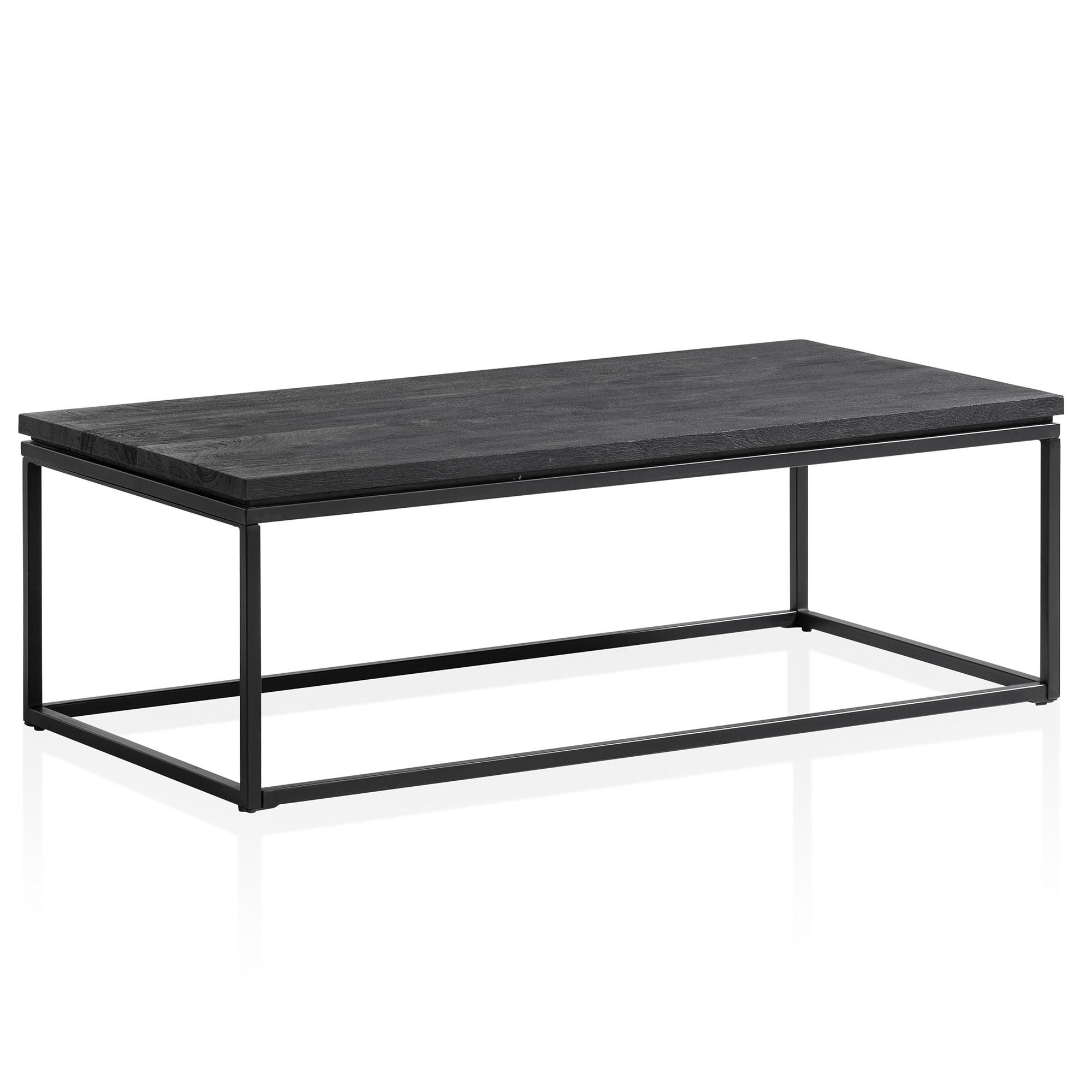 COUCHTISCH aus Mango Massivholz und Metall, Quadratisch, Natürliche Holzmaserung, Schwarz 120 x 60 x 40 cm - Schwarz, Holz/Metall (60/120/40cm) - KADIMA DESIGN