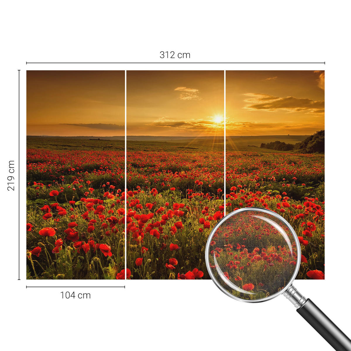 FOTOTAPETE 312x219 cm - Mohnfeld - Rot, Textil (312/219cm) - Wallfluent
