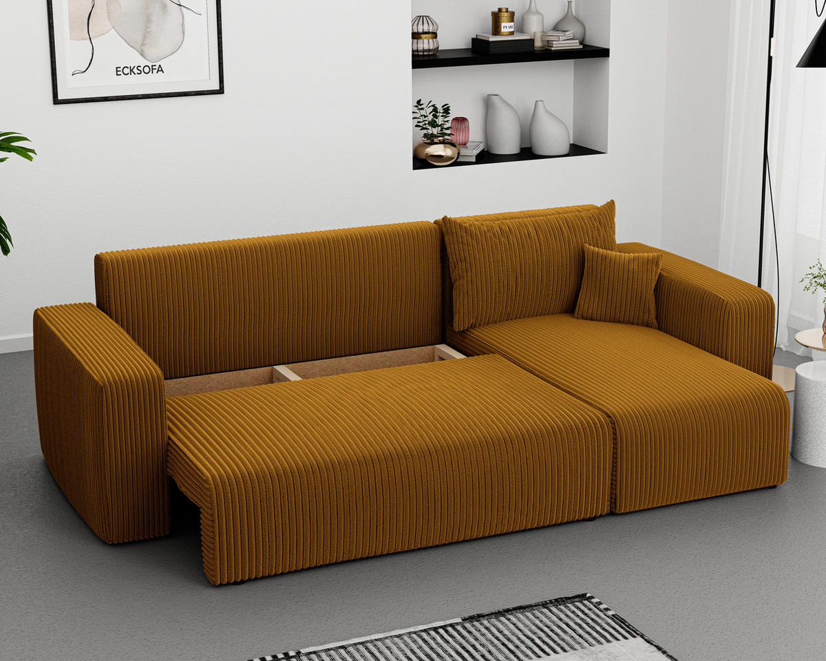 ECKSOFA Gelb Cord-Stoff mit Bettkasten - Gelb, Textil (248/145cm) - Idohome