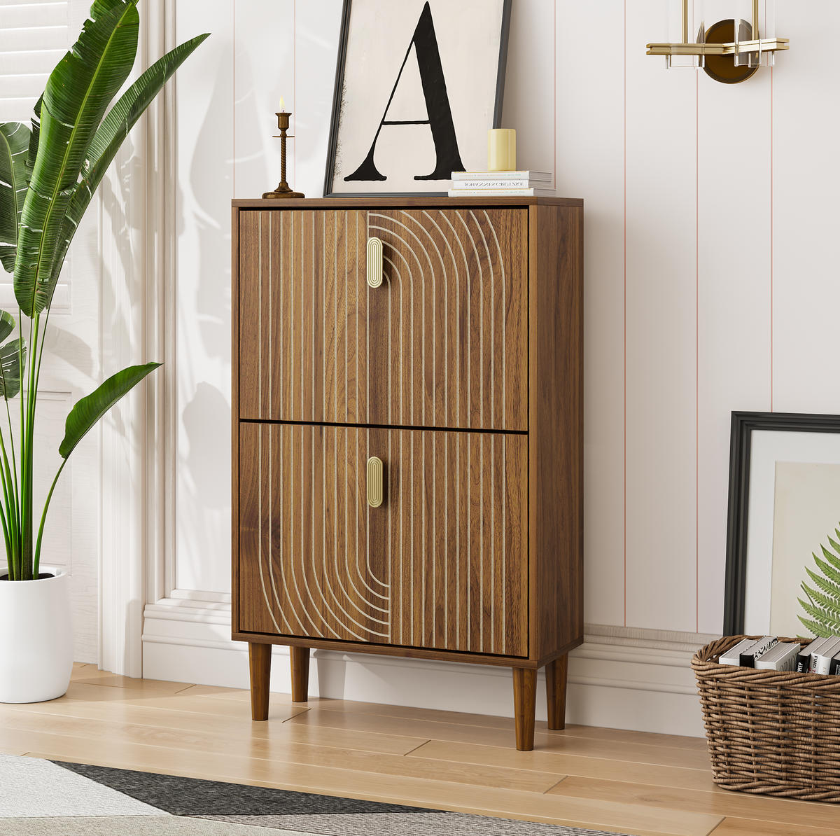 SCHUHSCHRANK 60 cm Braun mit 2 Klapptüren und verstellbaren Einlegeböden - Braun, Holzwerkstoff (60/96/24cm) - Flora Grace