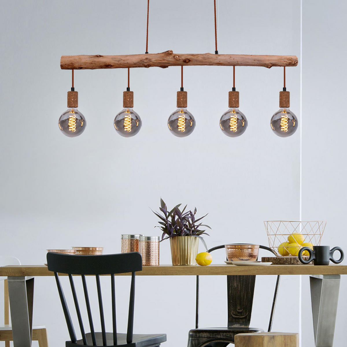 HÄNGELEUCHTE Holzoptik Braun Rostfarben - Braun, Holz (100/8.5/140cm)