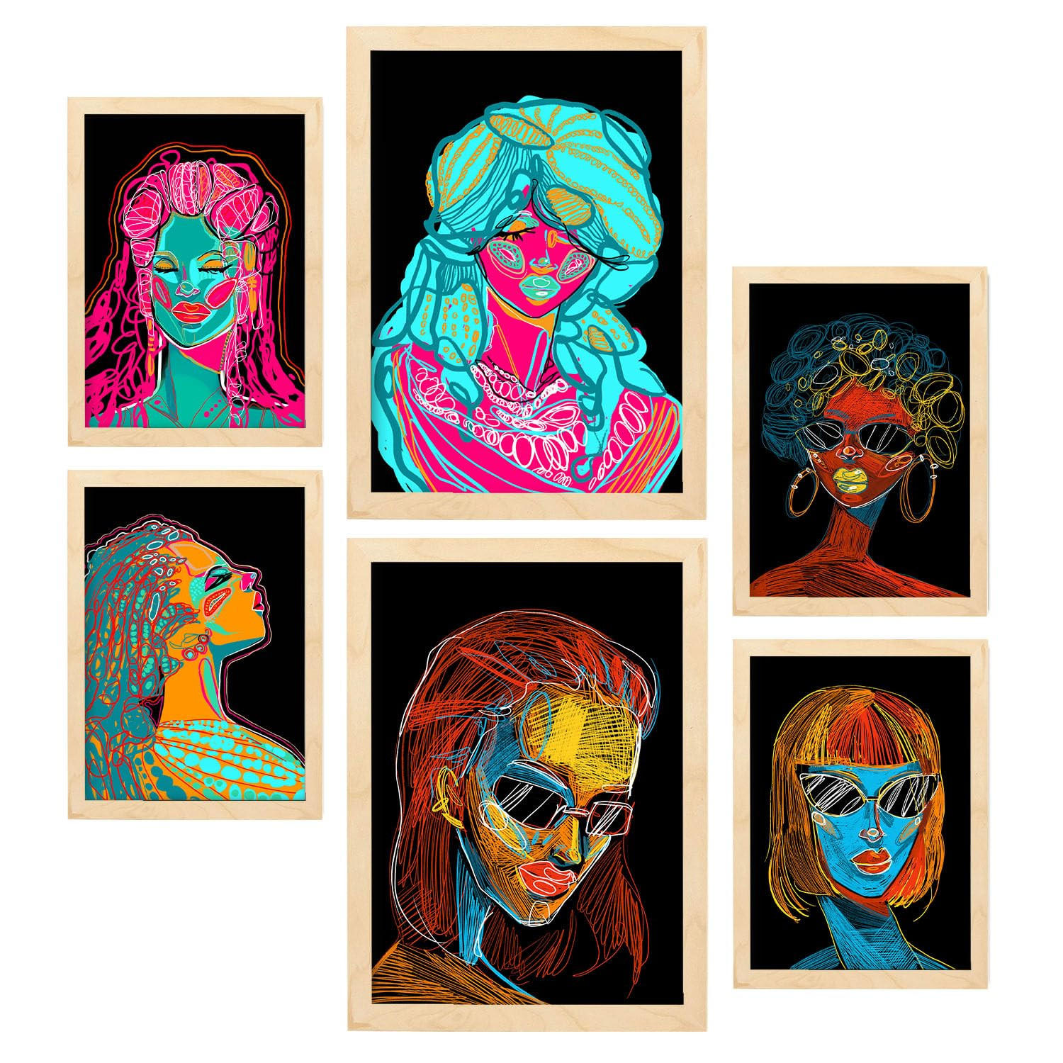 POSTER Set Mit 6 Shades of Beauty 4 Abstrakt Feminin Größe A3 & A4 Rahmen aus hellem Holz - Beige, Papier (29.7/1cm) - Nacnic