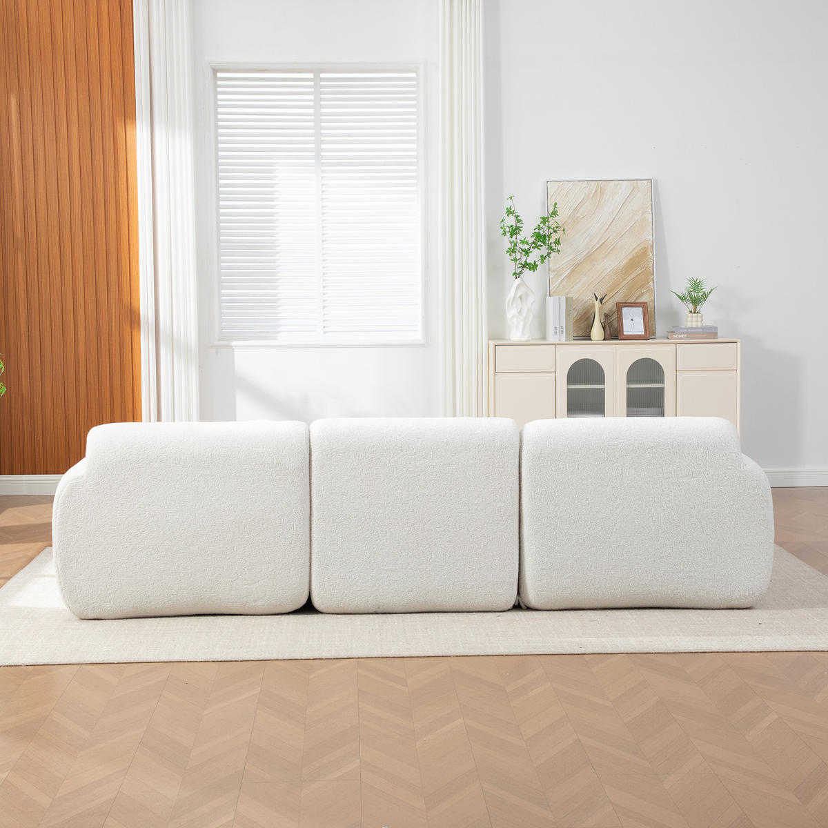 ECKSOFA 271/177/71 cm Elfenbein Chenille mit Fußhocker - Ecru, Textil (271/177cm) - Oxeza