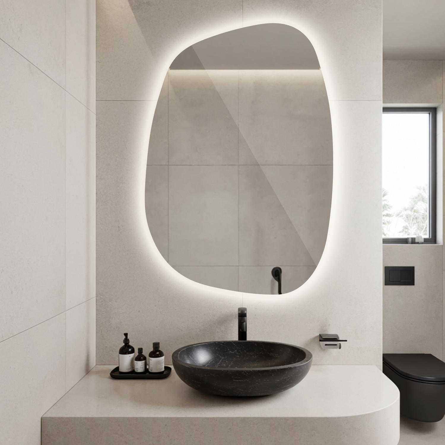 LED SPIEGEL 90,9 x 66 cm Unregelmäßige Form Neutralweiß 4000K - Transparent, Glas (90.9/66/0.4cm) - TULUP