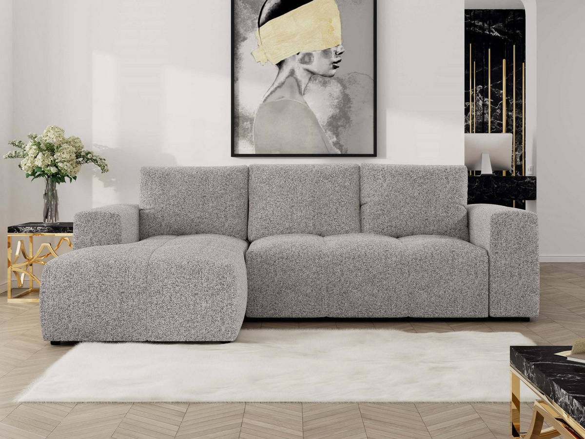 ECKSOFA MONIVA Hellgrau Strukture - Links - Hellgrau/Schwarz, Textil (164/266cm) - MKS