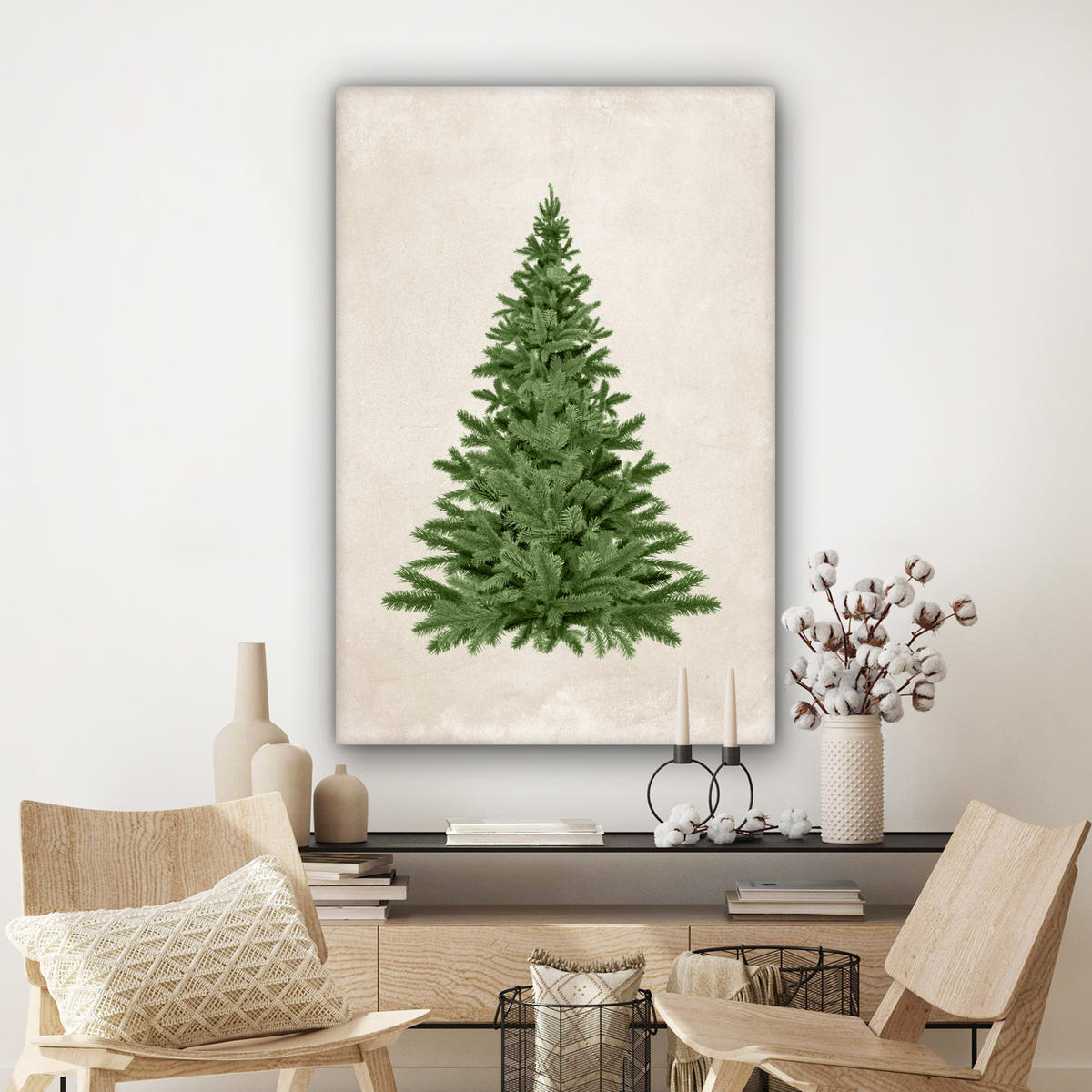 LEINWANDBILD Weihnachtsbaum - Grün - Weihnachten - Feiertage Deko XXL 80x120 cm - Olivgrün, Textil (80/120cm) - MuchoWow
