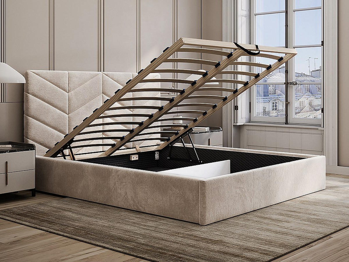 BETT mit Bettkasten - 2 Personen - Stoff - Cremefarben - - Creme, Textil (200/200cm) - Vente-Unique