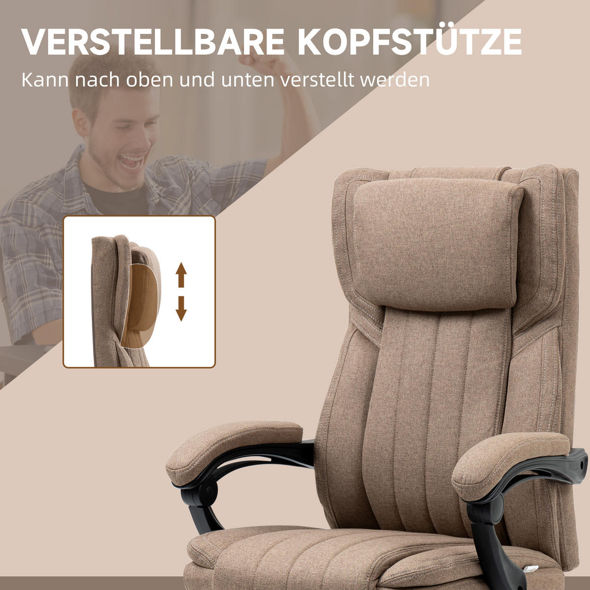BÜROSTUHL mit verstellbarer 65L x 61B x 108-118H cm Braun - Braun, Kunststoff (61/113/65cm) - Vinsetto