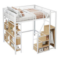 HOCHBETT 140/200 cm weiß Metallbett mit Stauraumtreppe und Ablageflächen - Weiß, Metall (140/200cm) - OKWISH