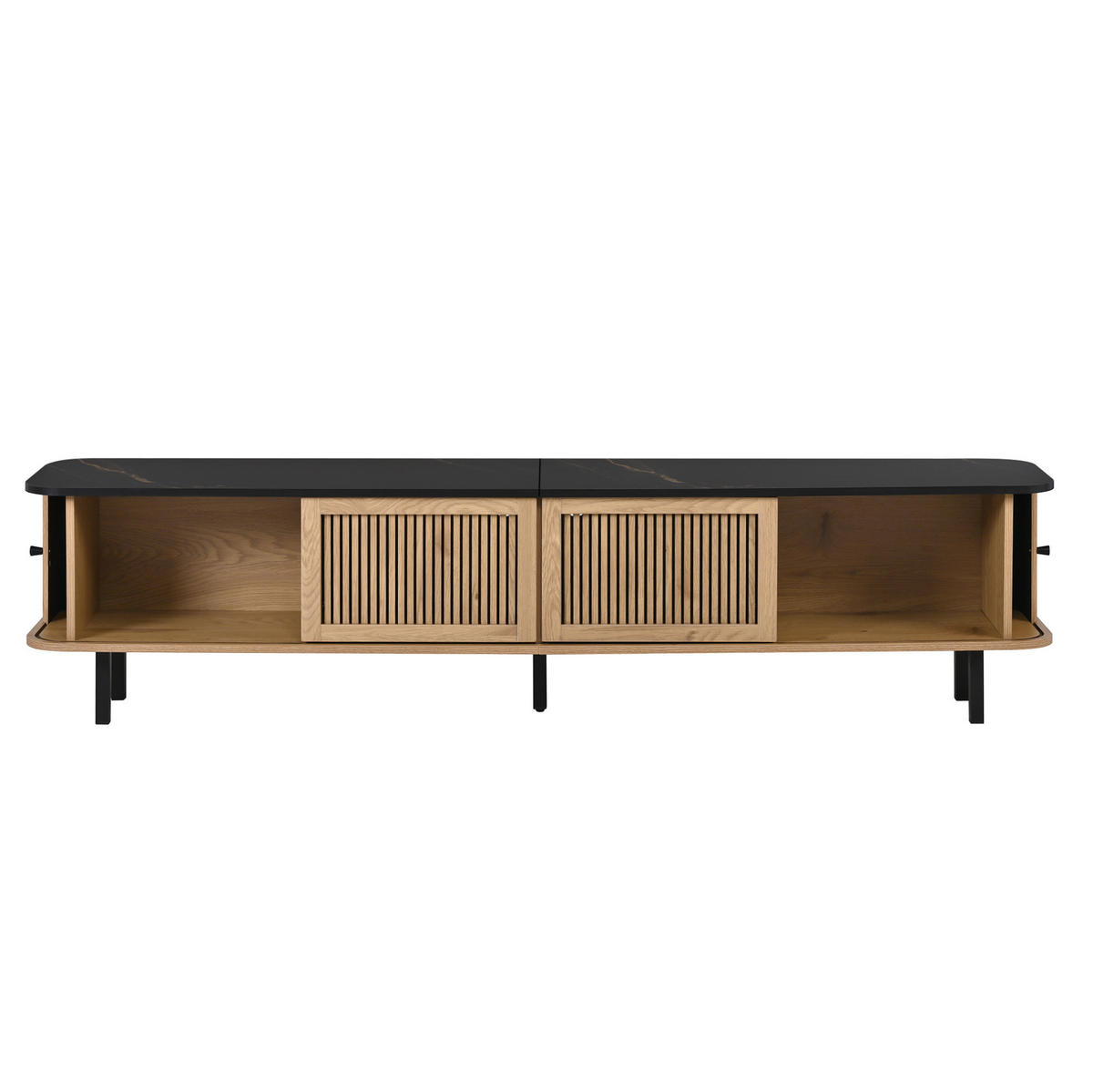 TV ormarić 190/35/45 cm boja hrasta od MDF-a i iverice s kliznim i rešetkastim vratima - smeđa, drvni materijal (190/45/35cm) - OKWISH