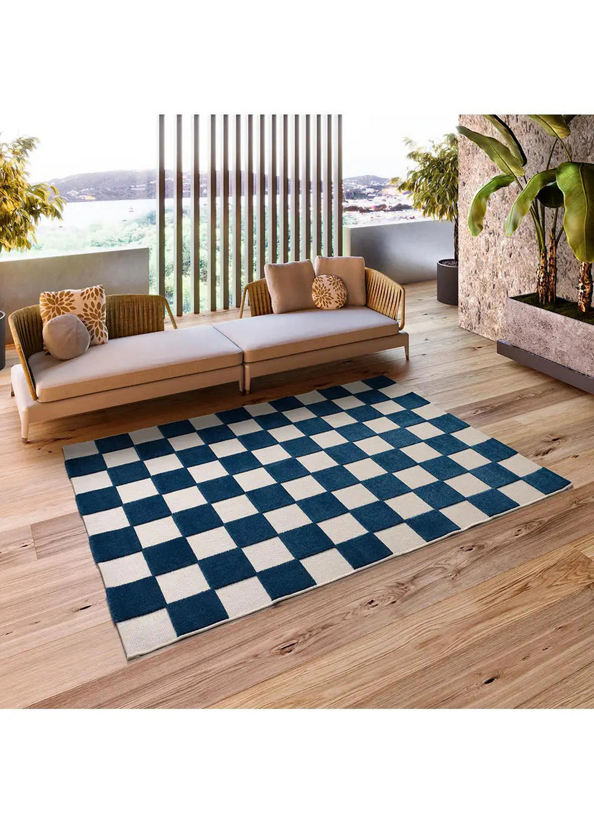 IN- & OUTDOOR-TEPPICH Blau / Weiß Cuadros 160/230 cm - Blau/Weiß, Textil (160/230cm) - Atticgo
