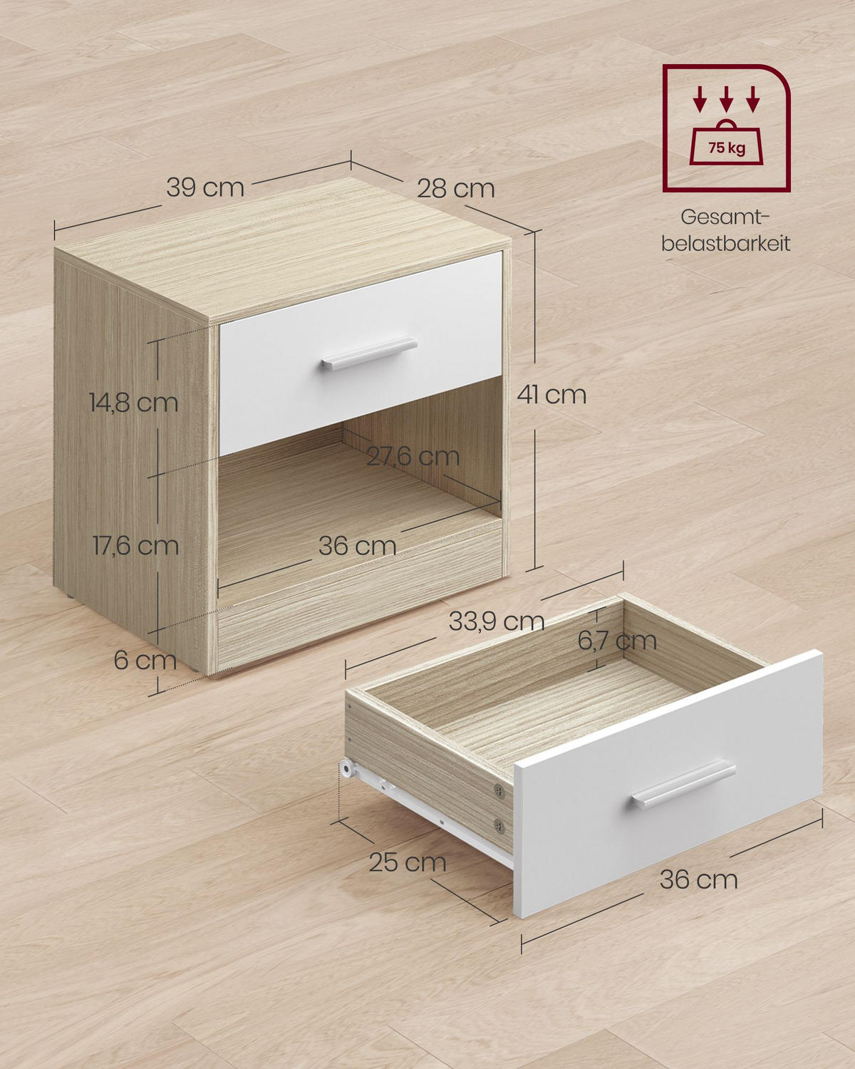 NACHTTISCH PANAMA CITY 2ER-SET - Eukalyptusholzfarben, Holzwerkstoff (39/41/28cm) - Hansiro