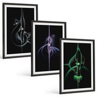 BILDER SET 3er Set - 40x60 cm Schwarzer Rahmen - Abstrakte schwarze Farbmuster - Schwarz, Kunststoff (40/60cm) - TULUP