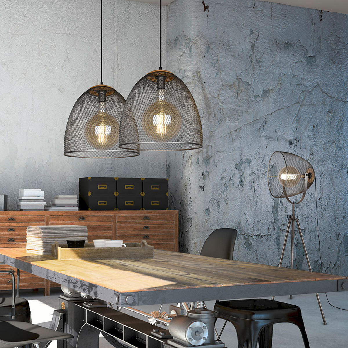 PENDELLEUCHTE Metall Schwarz matt - Schwarz, Holz (40/40/150cm)