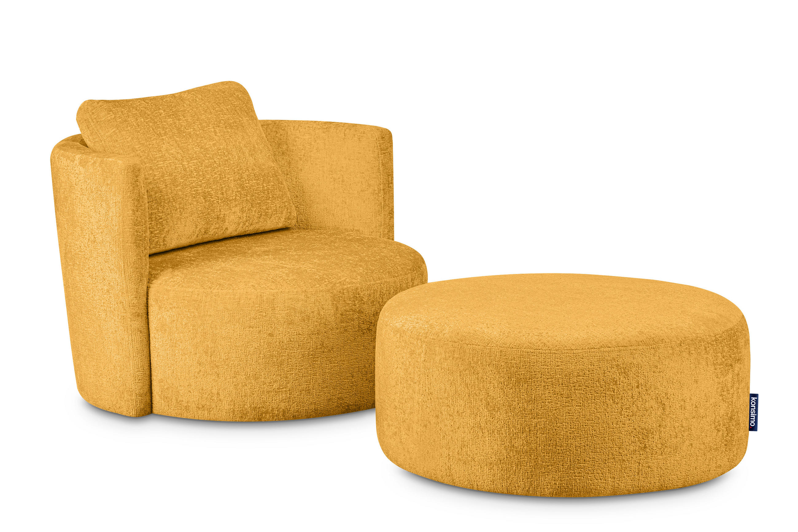 DREHSESSEL-SET RAGGI inkl. Sitzhocker, Chenille-Stoff, gelb - Gelb, Textil (92/75/80cm) - KONSIMO®
