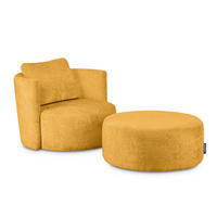 DREHSESSEL-SET RAGGI inkl. Sitzhocker, Chenille-Stoff, gelb - Gelb, Textil (92/75/80cm) - KONSIMO®