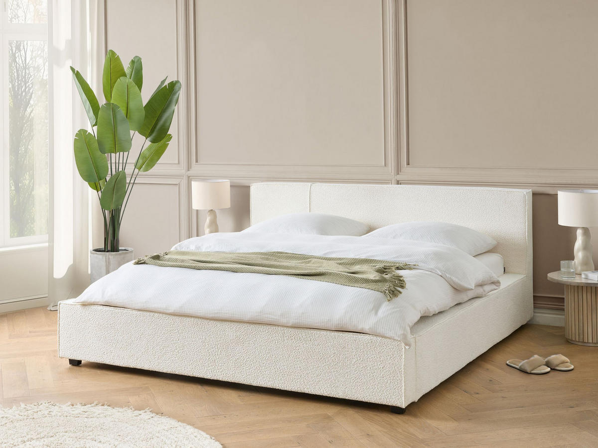 POLSTERBETT mit Lattenrost 180x200 cm Weiß Mirande - Creme, Textil (180/200cm) - Beliani