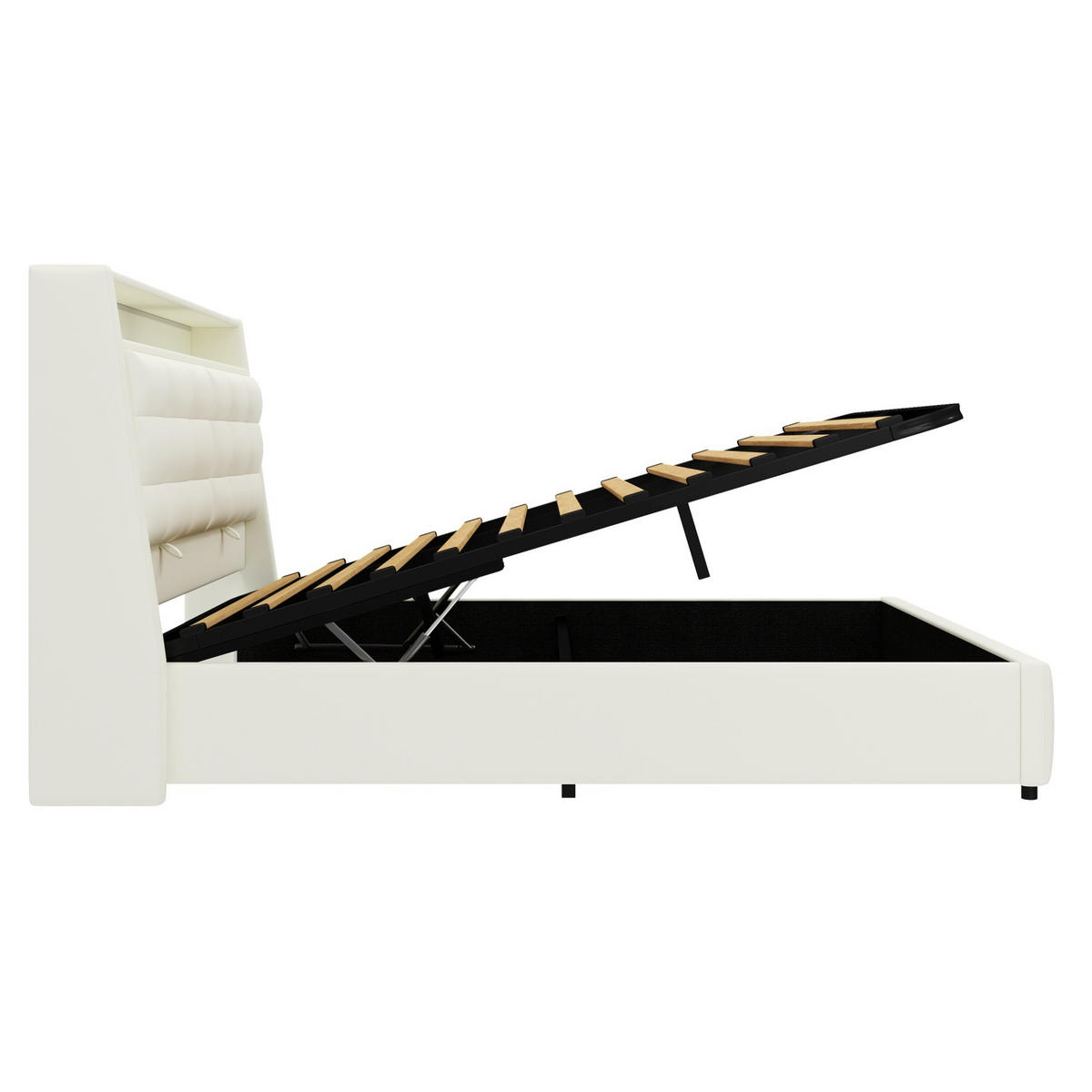 POLSTERBETT 140/200 cm aus MDF und Sperrholz mit LED-Beleuchtung und Stauraum Grau - Grau, Holzwerkstoff (140/200cm) - Modenvie