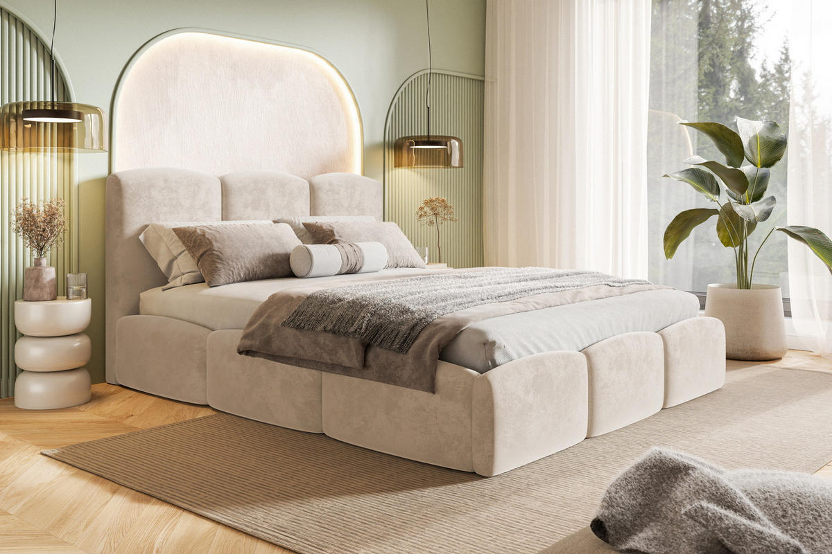 POLSTERBETT 160x200 Roma Slim mit Bettkasten, Lattenrost, Velvet Beige - Beige, Holz/Textil (160/200cm) - Emporius