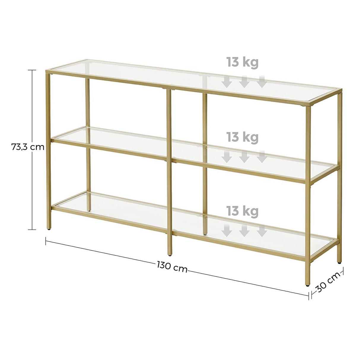 KONSOLENTISCH - Goldfarben, Metall (130/30/73cm) - Hansiro