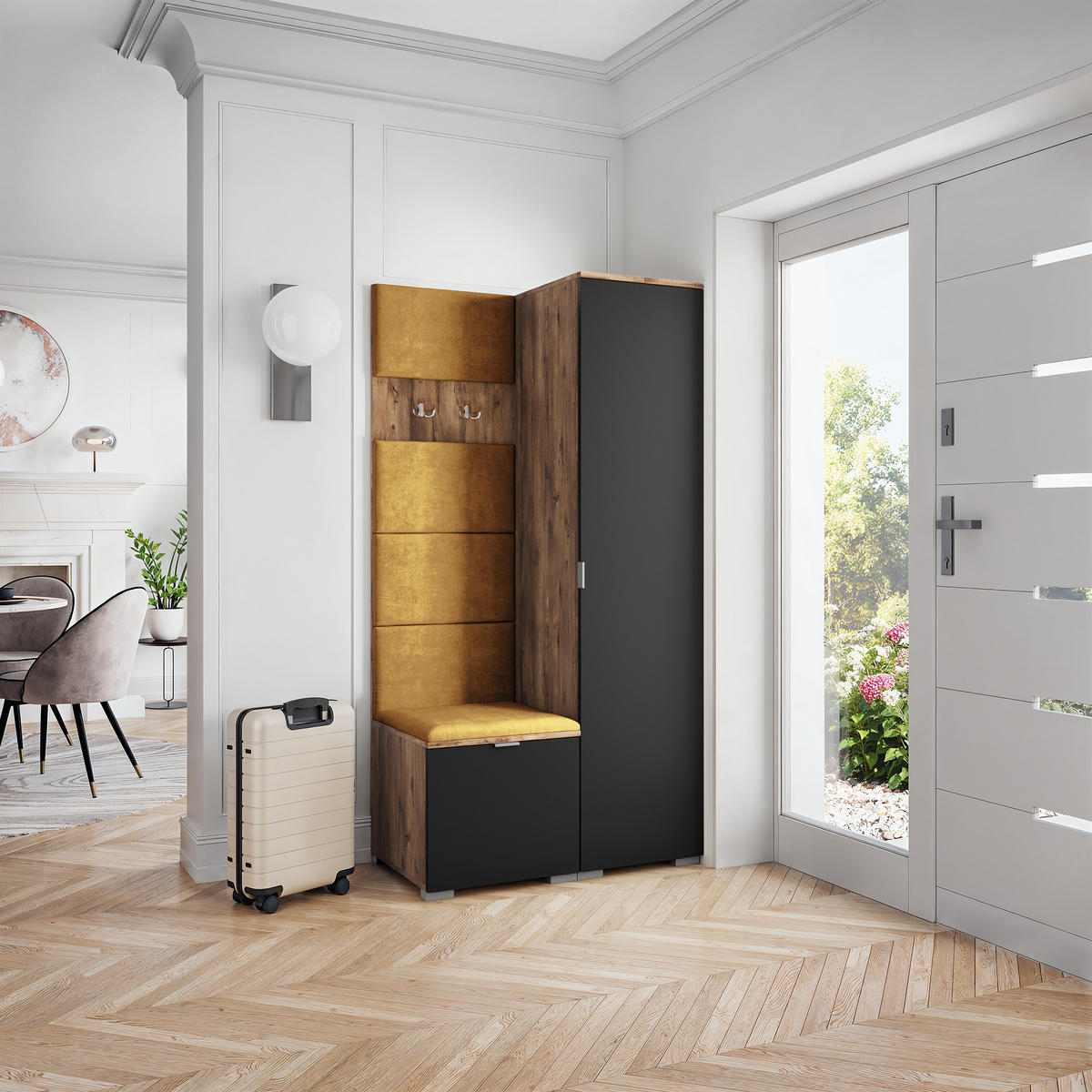 GARDEROBENSCHRANK LORI 95/181/51 cm Modern Garderobe-Set Eiche Lefkas - Eichefarben/Gelb, Holzwerkstoff (95/181/51cm) - MASSENO