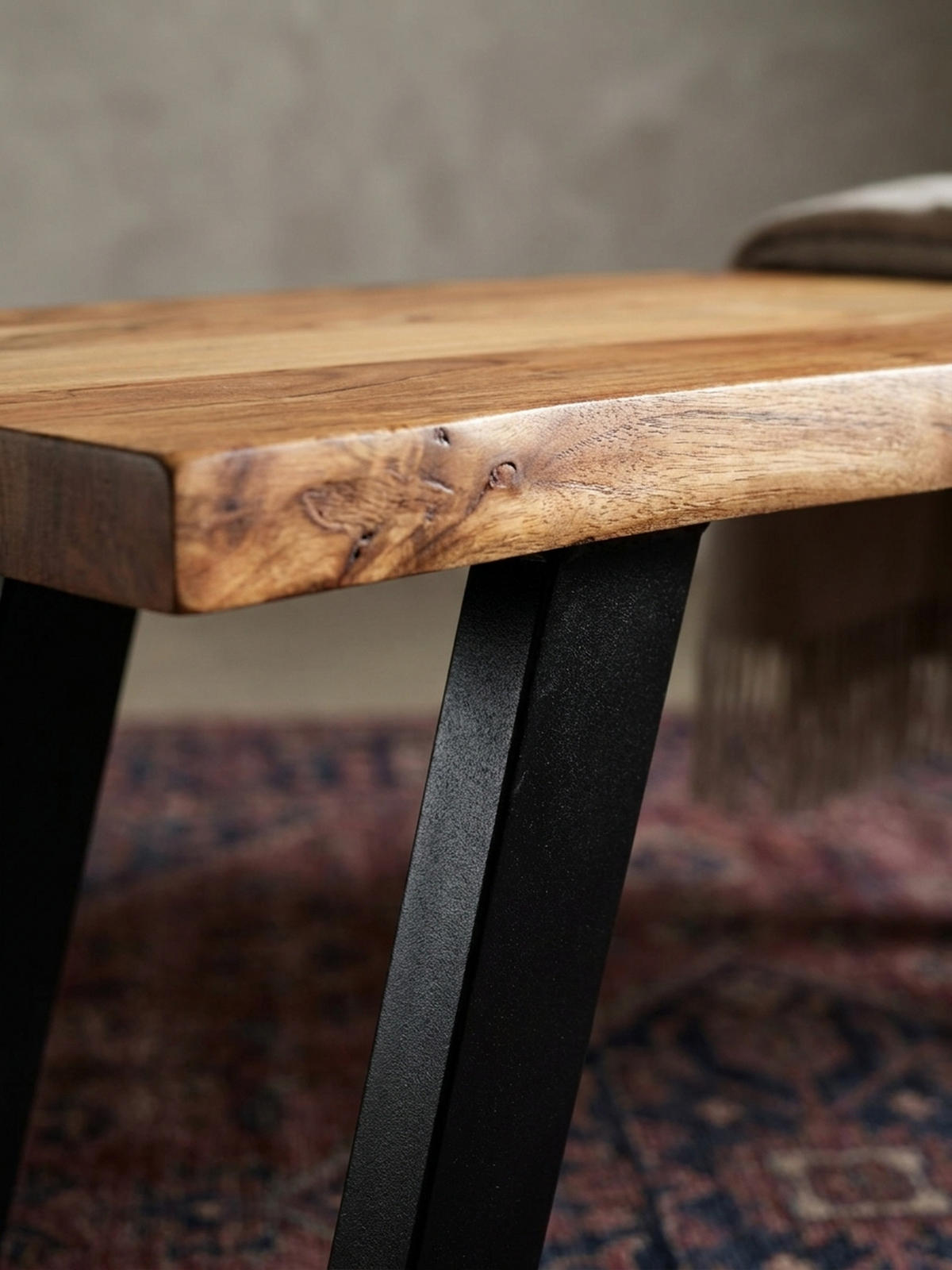 ESSZIMMERBANK Massivholz Metall Baumkante U-Beine, Akazie 140x40x46 cm - Schwarz/Braun, Holz/Metall (140/46/40cm) - KADIMA DESIGN