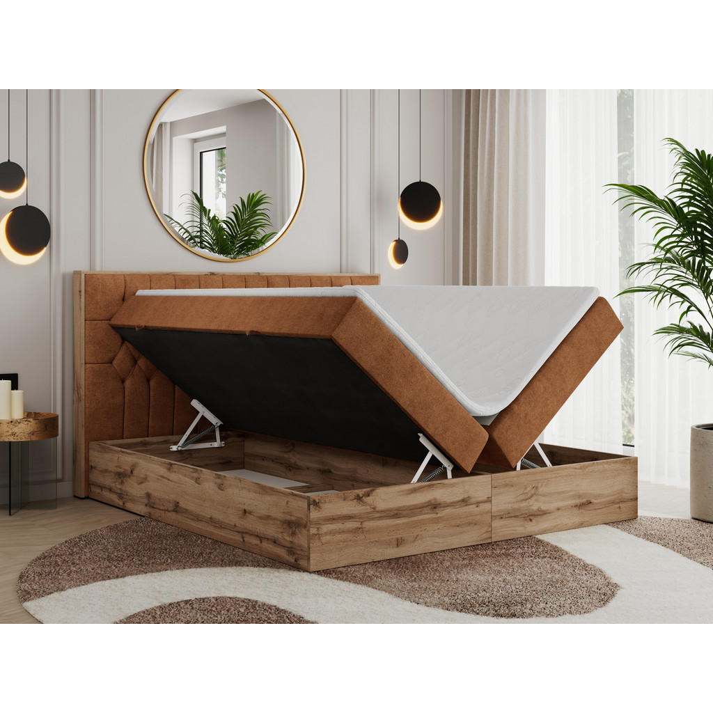 Thumbnail - MKS Boxbett, Orange, Textil, 2-Sitzer, H3, Rechteckig, 160x200 cm, Schlafzimmer, Betten, Boxspringbetten