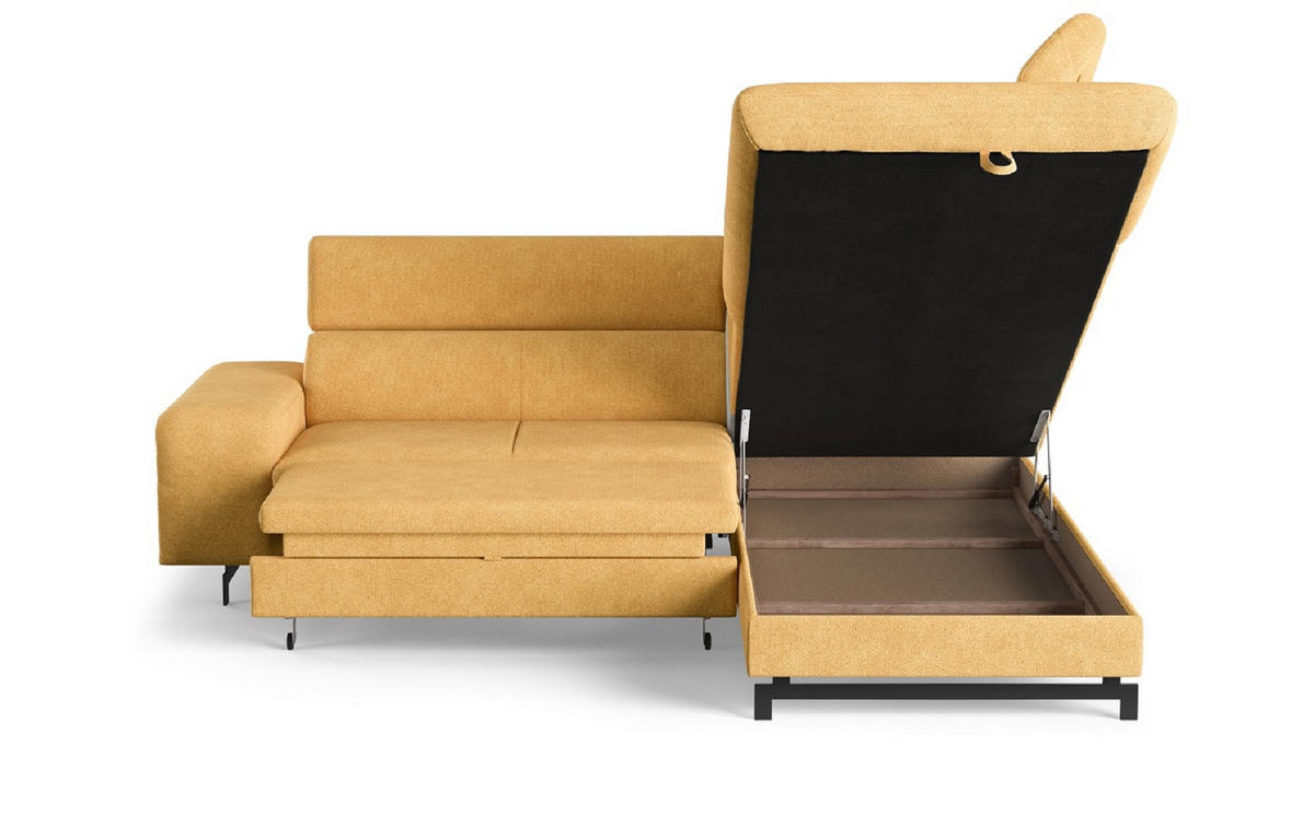ECKSOFA mit Schlaffunktion und Bettkasten - Gelb/Schwarz, Kunststoff/Textil (215/262cm) - Cotta