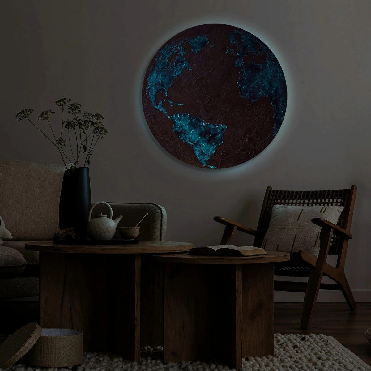 GEMÄLDE Silbener Planet nachtleuchtend 80 cm - Silberfarben, Holz (80/4cm) - YS-art gallery