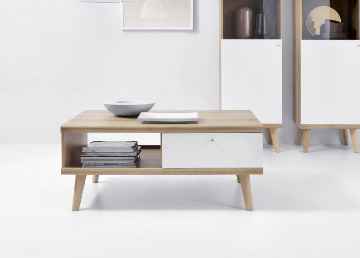 TISCH Weiß Riviera Eiche DRIMO - Multicolor, Holzwerkstoff (71/71/46cm) - Sepro Meble