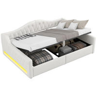 POLSTERBETT 140/200 cm aus MDF und Sperrholz mit Leinenbezug LED-Beleuchtung und Stauraum Beige - Beige, Holzwerkstoff (140/200cm) - Modenvie