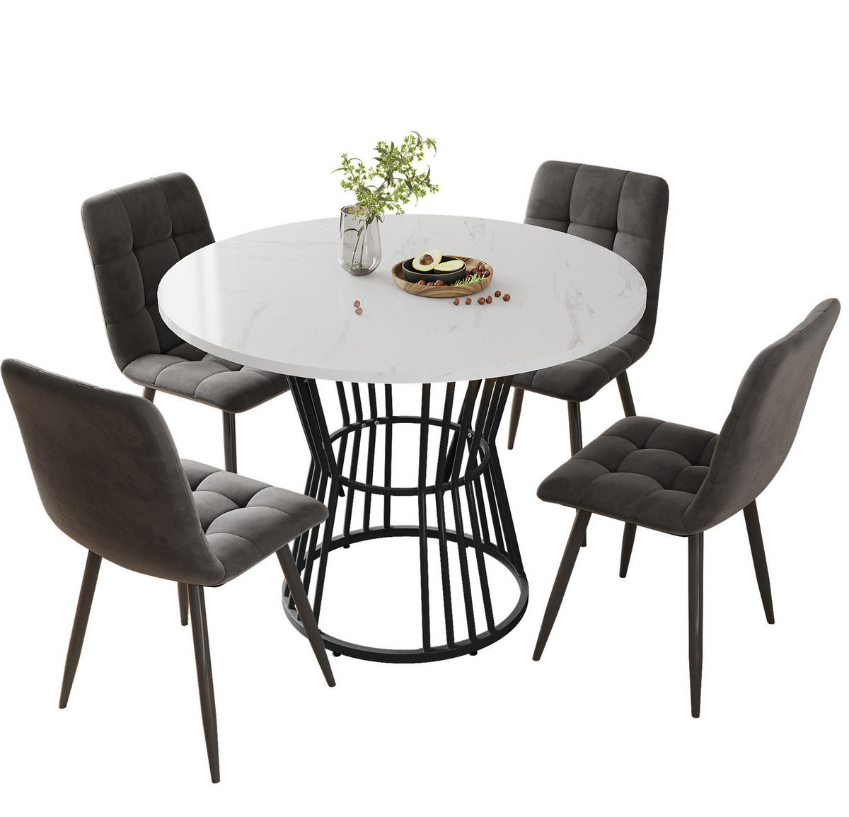 ESSTISCH 100x100x75 cm in Weiß und Schwarz aus MDF mit Marmormuster auf schwarzem Metallgestell - Schwarz, Holzwerkstoff (100/100/75cm) - Modfu