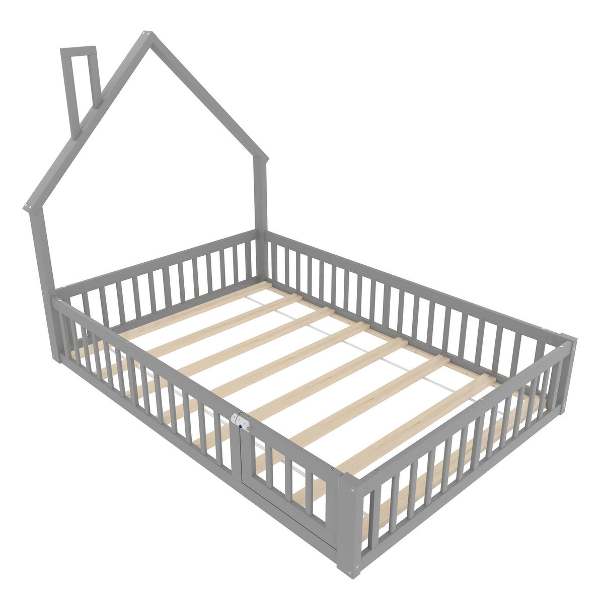 KINDERBETT aus Kiefernholz & MDF 140x190 cm in Grau mit Sicherheitsgitter - Grau, Holzwerkstoff (140/190cm) - Modfu