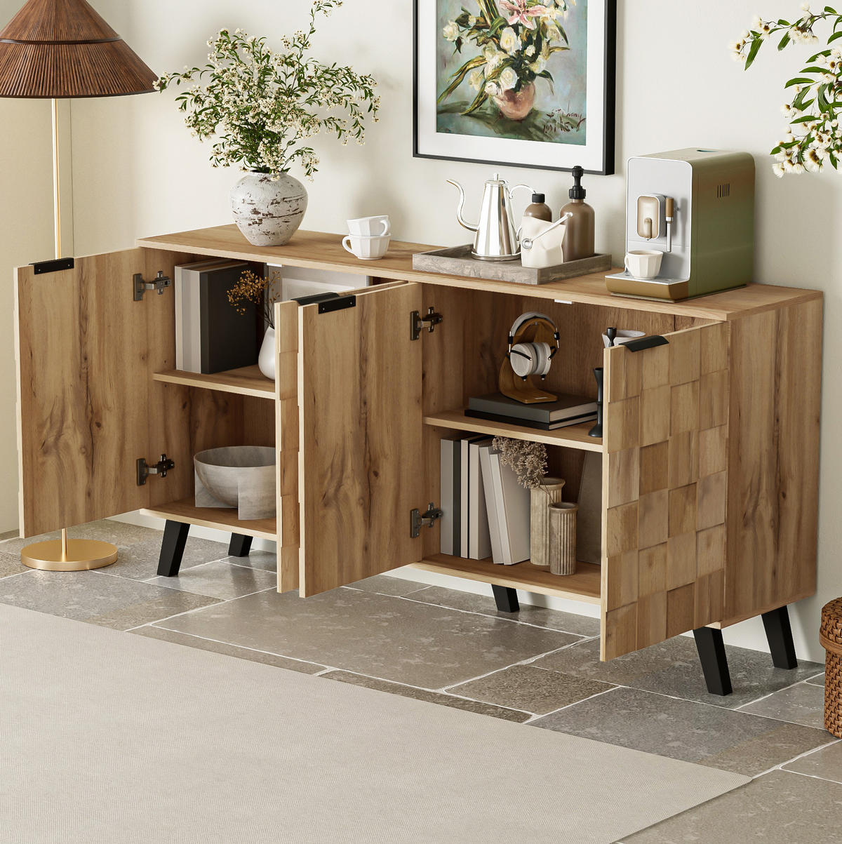 SIDEBOARD mit 4 Türen 160,5 x 35,5 x 78 cm Holzoptik - Hellbraun, Holzwerkstoff (160.5/78/35.5cm) - Meubliv
