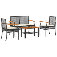 GARTEN-LOUNGE-SET 4-TLG. Mit Kissen Schwarz Poly Rattan - Schwarz, Kunststoff - vidaXL