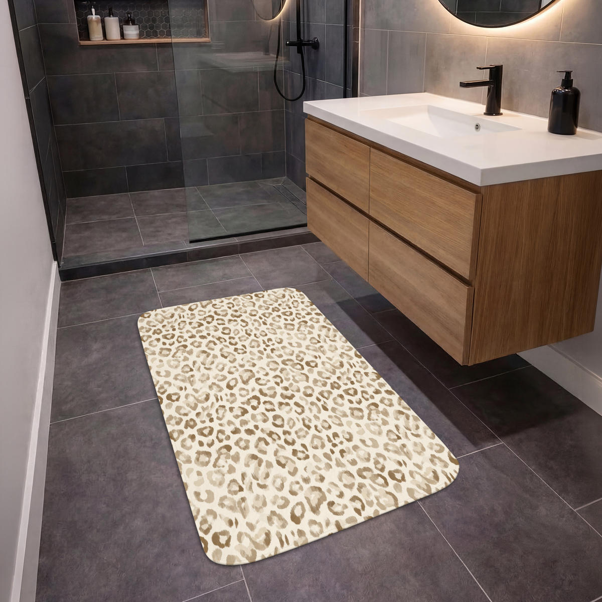KOUPELNOVÁ PŘEDLOŽKA Leopard - Classic - Béžová 60x90 cm - světle hnědá, textil/plast (60/90cm)