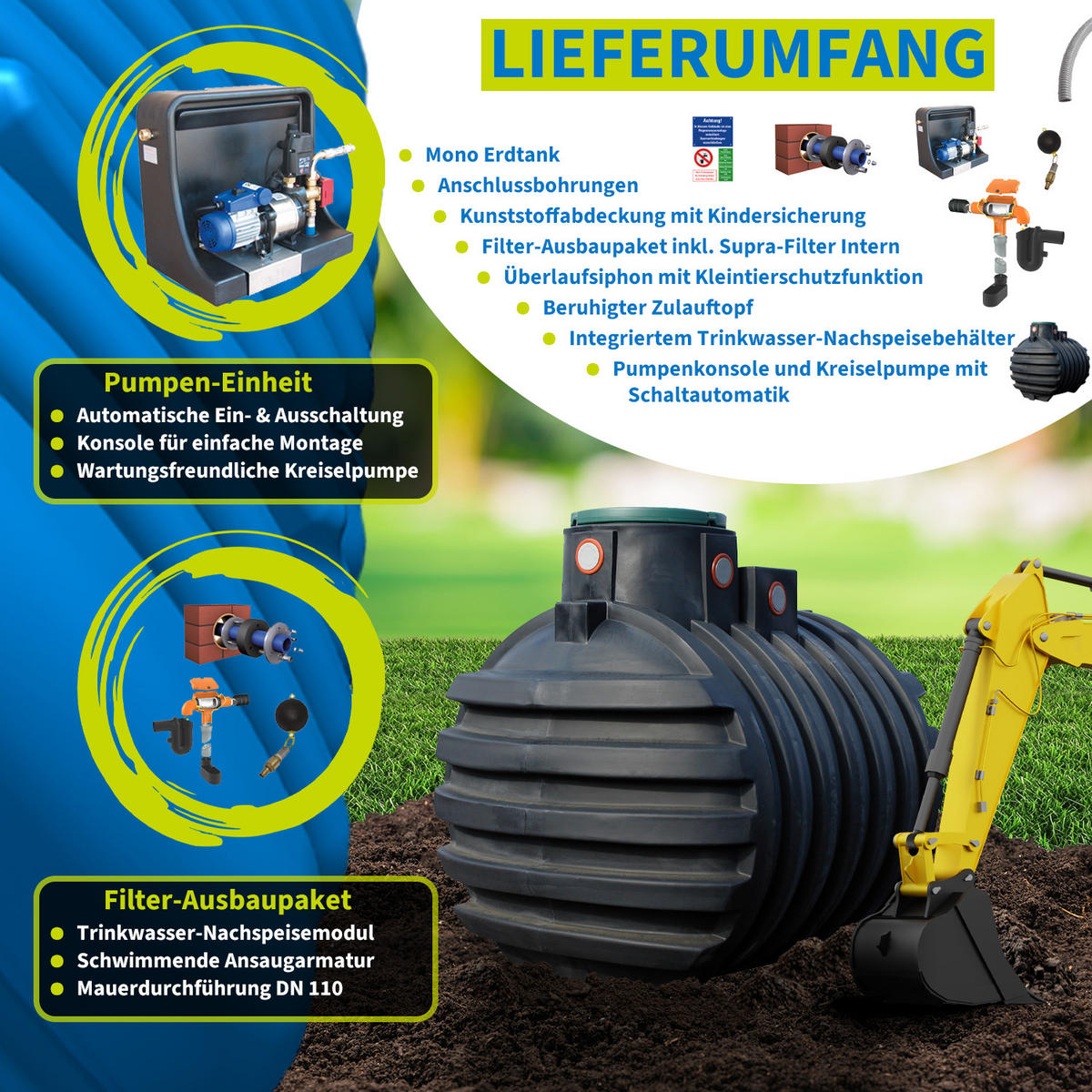 ERDTANK-PAKET 5000 L Haus-Premium - Schwarz, Kunststoff (183/217/245cm) - 4rain