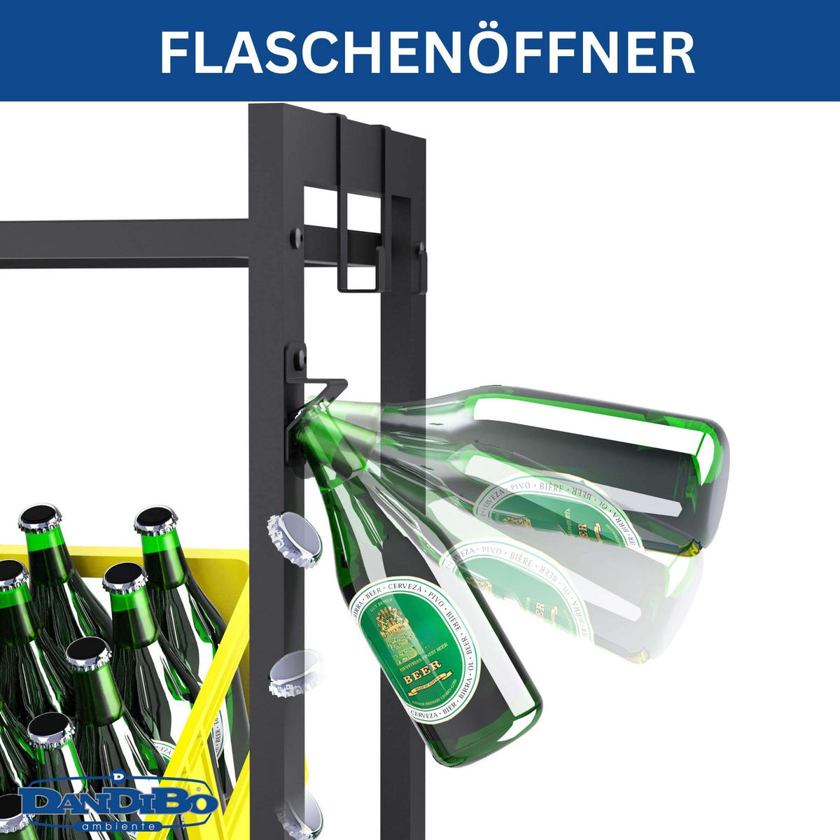 GETRÄNKEKISTENREGAL 4 Kisten mit Ablagefläche Rollen Haken Metall - Schwarz, Metall (75/119/32cm) - DanDiBo