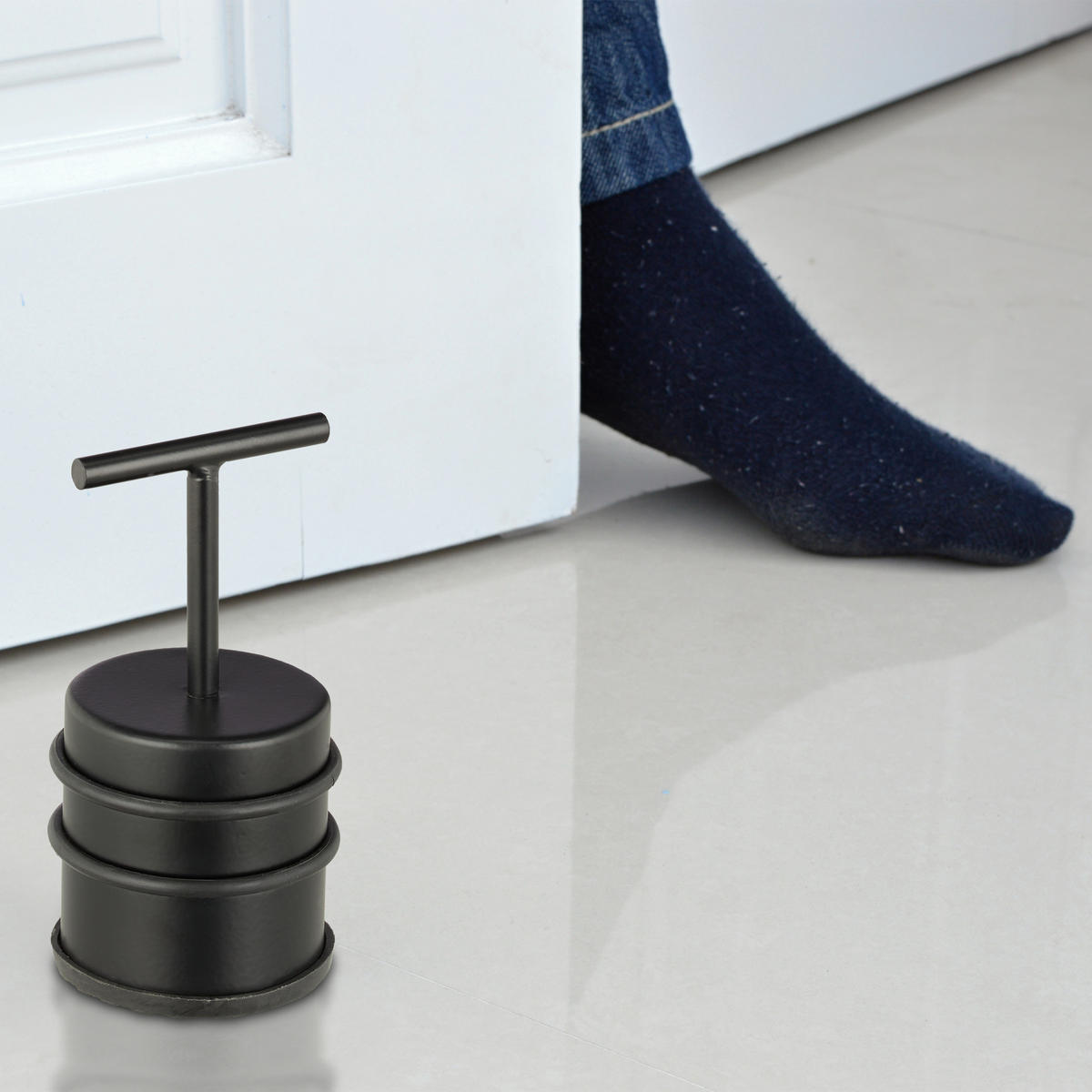 DÖRRSTOPP Svart rostfritt stål med handtag - Svart, Metall/Plast (7/7cm) - Relaxdays
