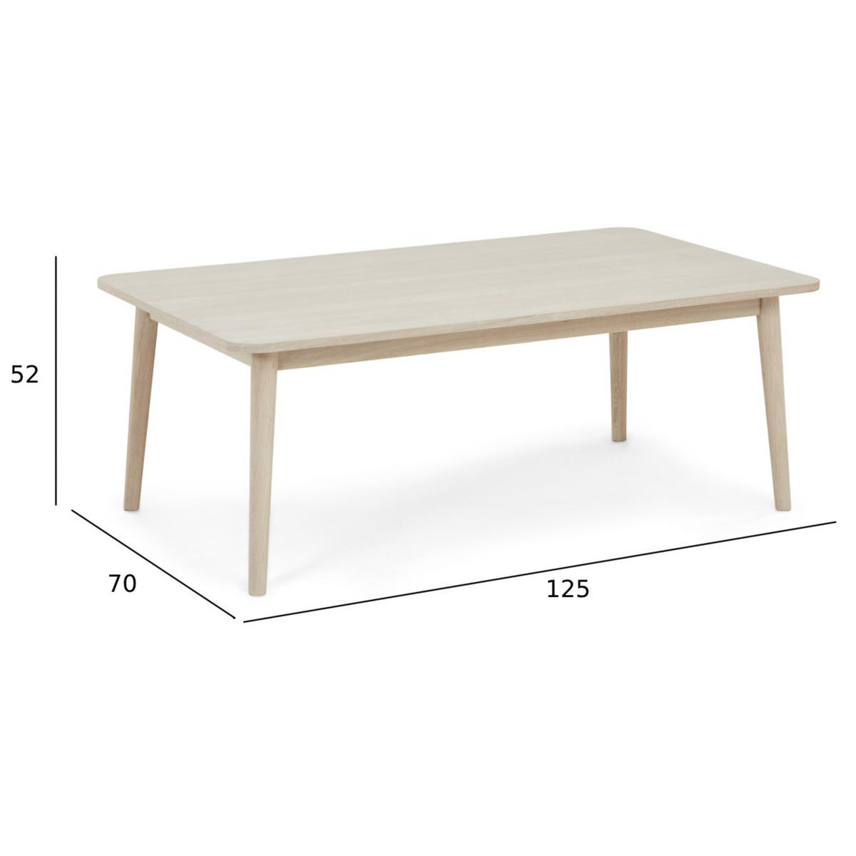 COUCHTISCH rechteckig Eiche massiv 70/125/52 cm - Beige, Holz/Holzwerkstoff (70/125/52cm) - Furnhouse