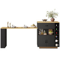 KÜCHENINSEL aus MDF 80x70x95,5 cm Schwarz mit Ausziehtisch, Weinregal und großem Stauraum - Schwarz, Holzwerkstoff (80/95.5/70cm) - Modfu