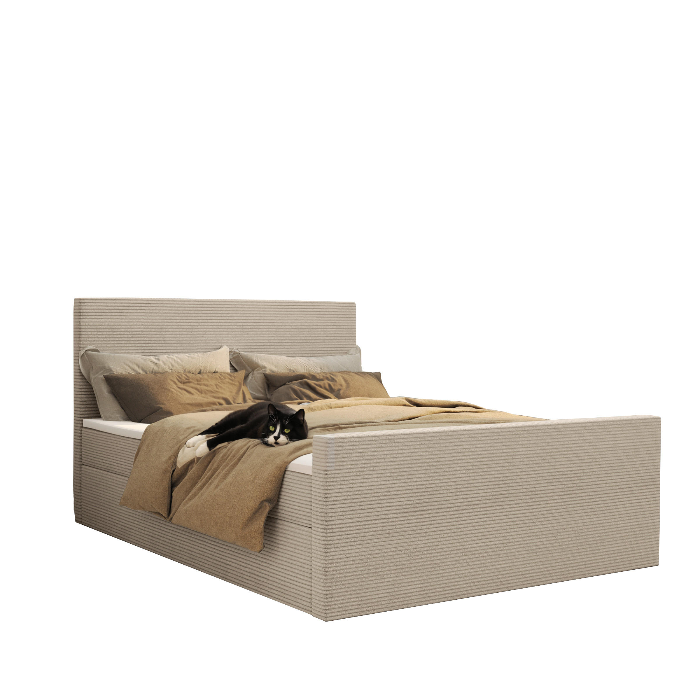 BOXBETT Mit Bettkasten Und Topper VIESTA Stoff Poso Beige 120x200 cm H2-Pocket - Beige, Holz/Kunststoff (120/200cm) - Kaiser Möbel