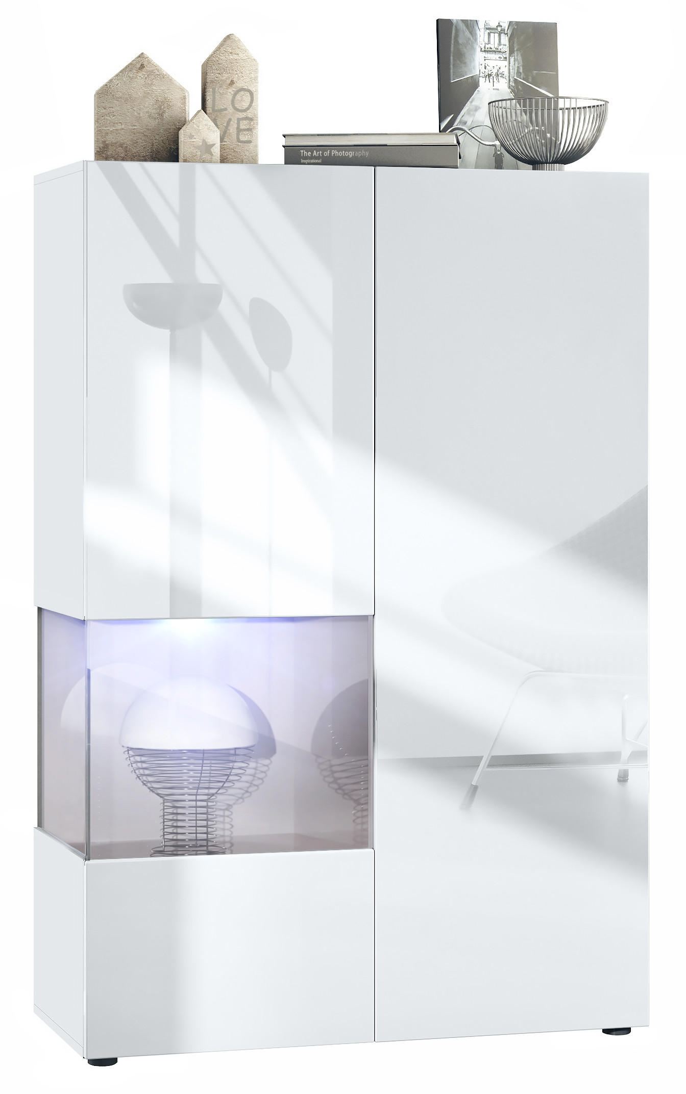 VITRINE Morena Einsatz in Sandgrau Hochglanz - Sandfarben, Holzwerkstoff (91.5/136.5/37cm) - Vladon