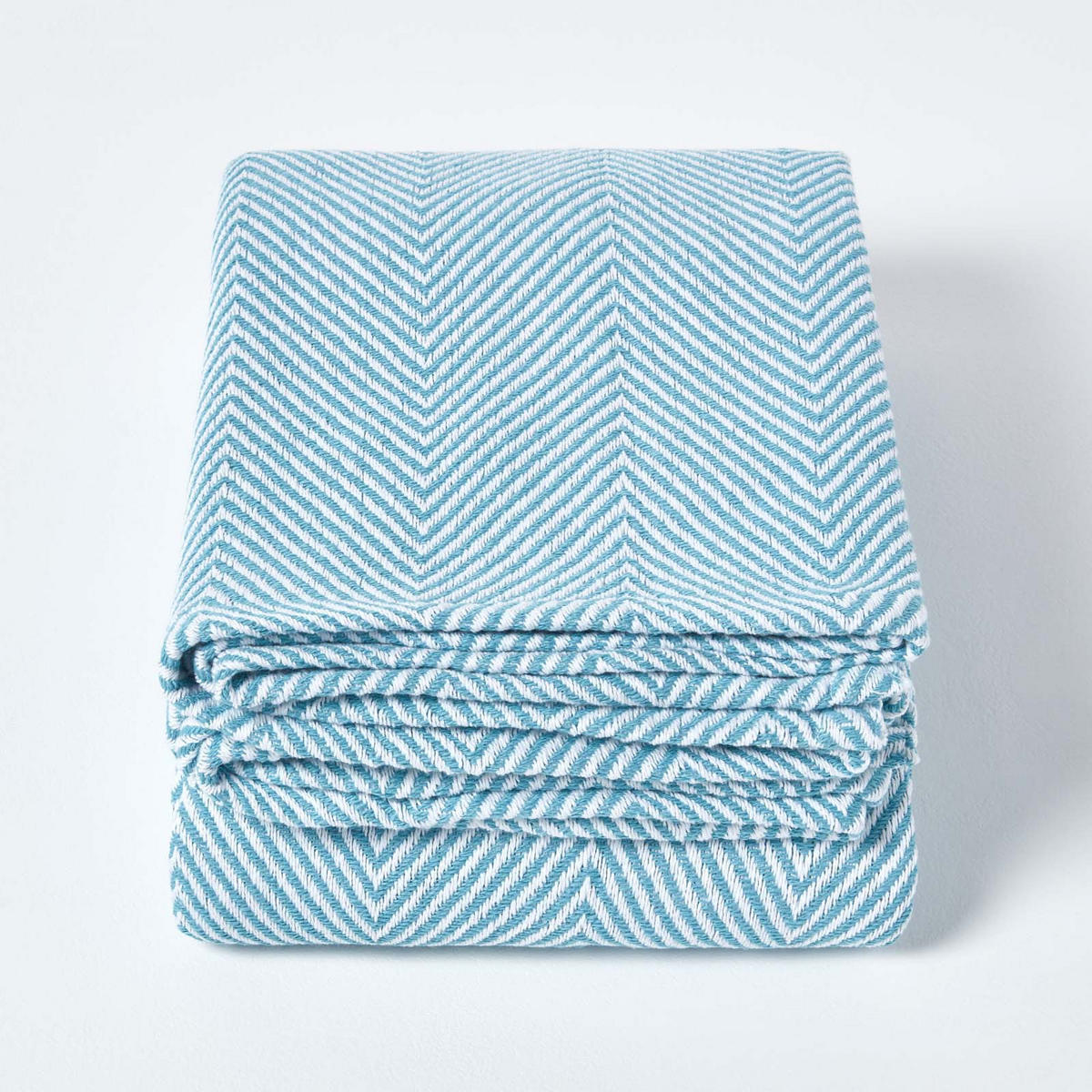 WOHNDECKE Halden 150/200 cm, Chevron-Muster 100% Baumwolle - Türkis, Textil (150/200cm) - Homescapes